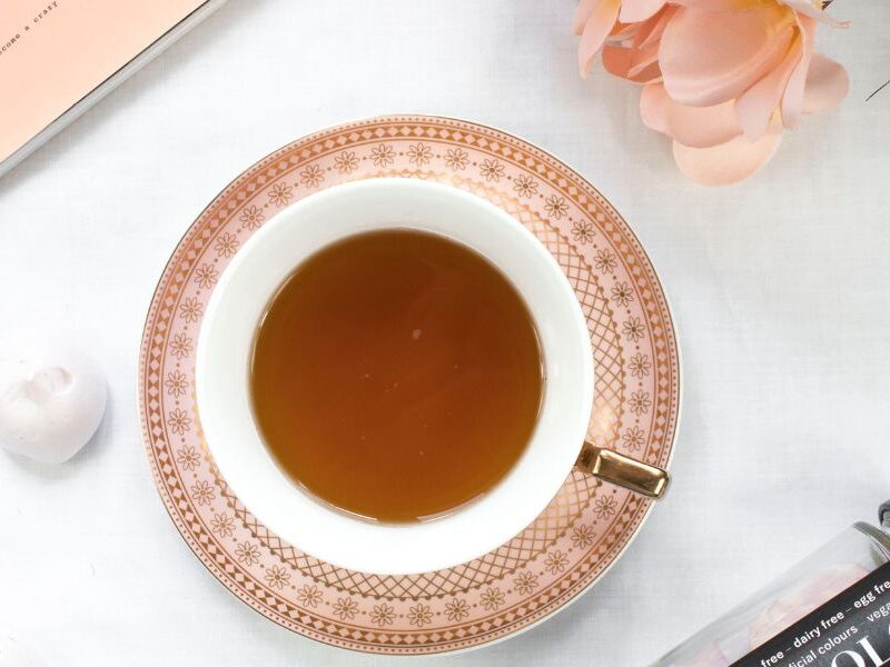tea in a pink china dish