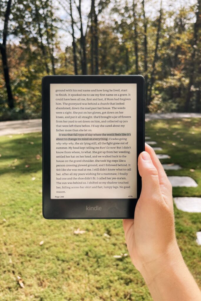 reading on kindle outside in the sun