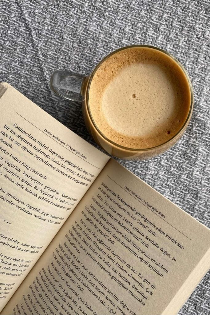 open book with coffee