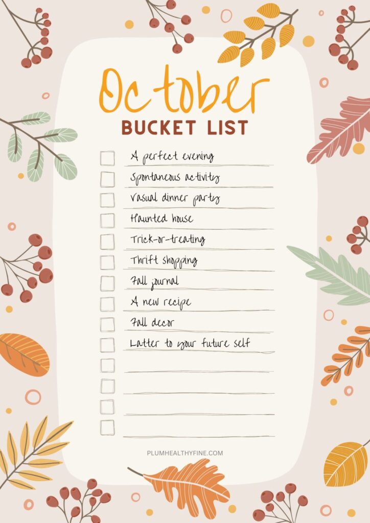 October bucket list printable